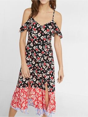 Express Black and Red Floral Dress